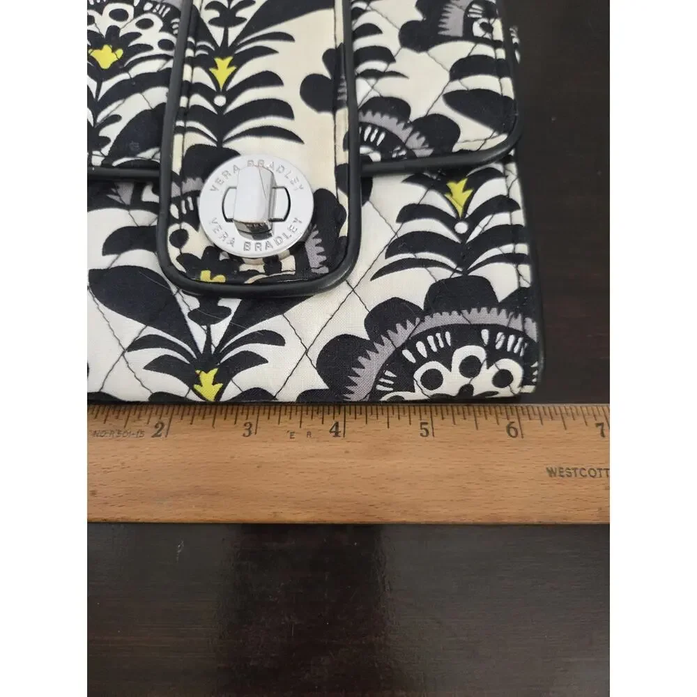 Vera Bradley Petite Crossbody Purse Fanfare Black White Strap Yellow Mini 6x6 In